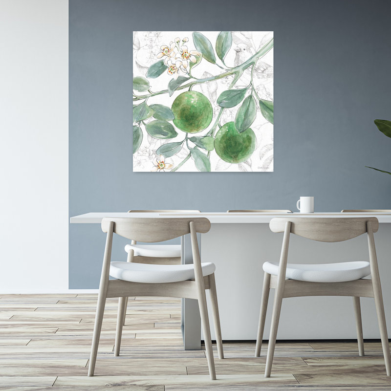 Art contemporain avec ailes de citron et branches en fleurs, H 32 po x l 32 po