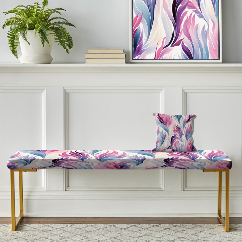 Purple And Blue Love Knot Ikat Infused Blooms - Floral Upholstered Gold Bench
