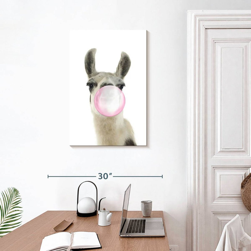 " Bubble Gum Llama Canvas Print ", 30" W x 20" H