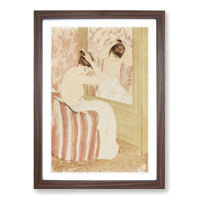 The Coiffure by Mary Cassatt - Picture Frame Graphic Art, Walnut Framed, 36cm H x 27cm W x 2cm D