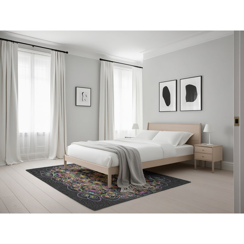 Tapis noir/rose à tisser électrique, Rectangle 5 pi x 7 pi