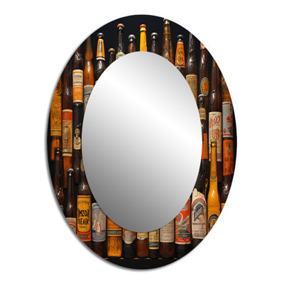 Bouteille de bière Collage IX - Miroir décoratif ovale sur métal
