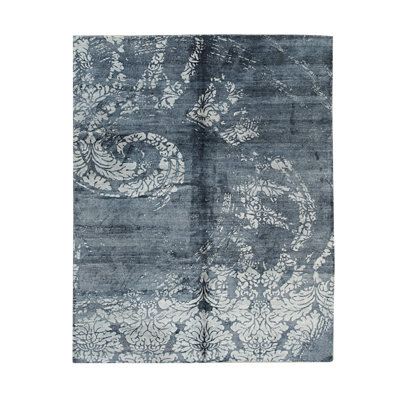 Hand-Knotted Wool Area Rug in Grey