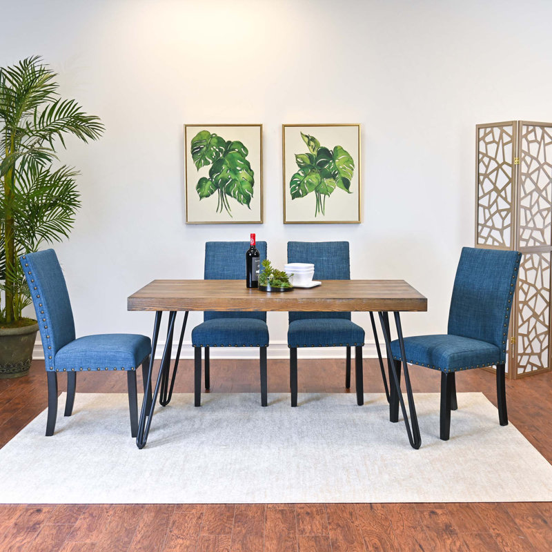 Ensemble de salle à manger 5 pièces, table à manger en épingle à cheveux avec 4 chaises, Bleu