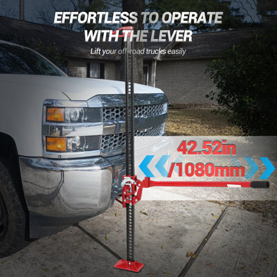 Heavy Duty 3 Ton Farm Jack - 60 Inch Ratcheting High Lift Utility Jack for Off-Road, Truck, SUV, Tractor, ATV - Adjustable Height 5.12-52 in - Sturdy Steel - Red Non-detachable 60-inch