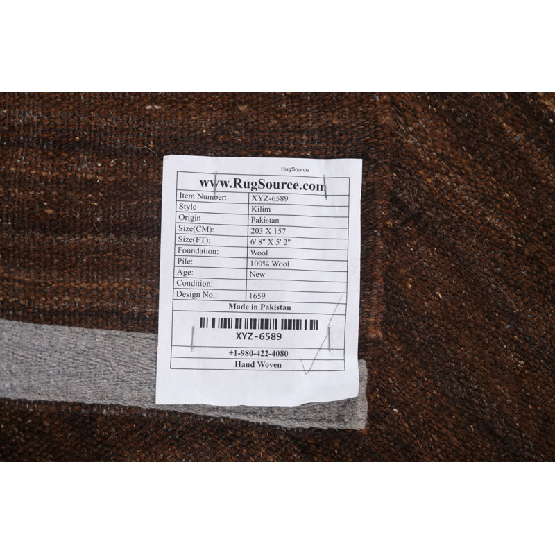 Tapis brun en laine noué à la main de conception unique 4 pi 11 po x 6 pi 3 po New Age
