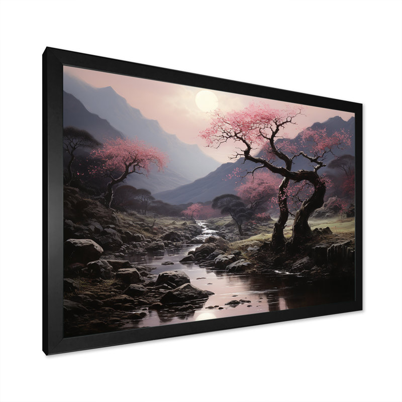 Silhouette de cerisier en fleurs - Art mural cerisier en fleurs, Cadre d'angle fermé noir, H 24 po x l 32 po x P 1 po