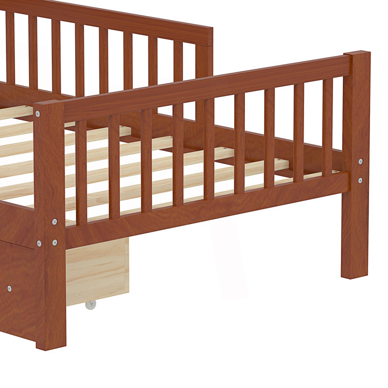 Lit simple avec support de tête de lit et deux tiroirs sous le lit, Noyer