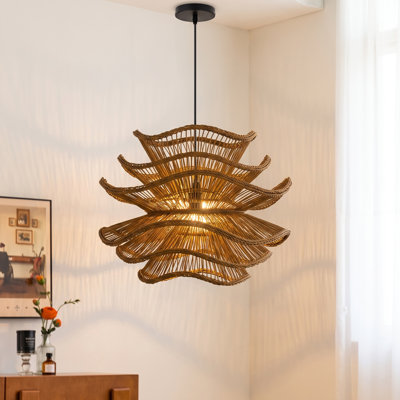 1-Light Pendant Lights Brown Flower Rattan