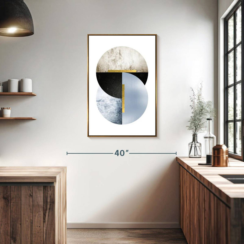 Blue Beige Black Geo, Floating Frame Gold, 25" x 37"