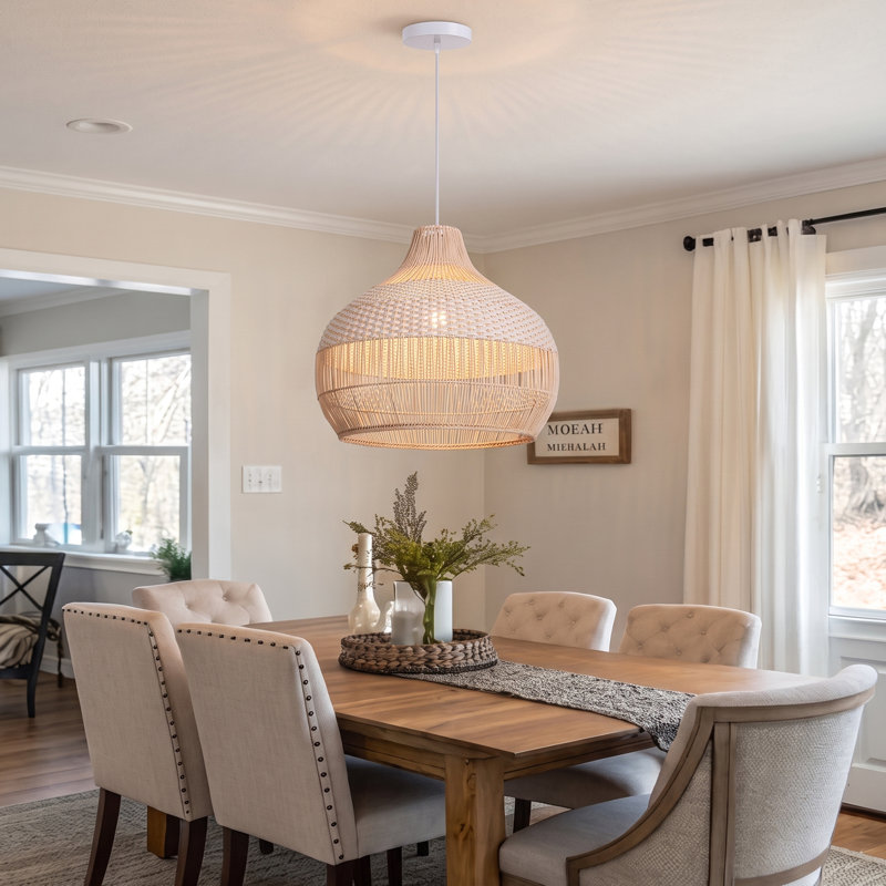 Calpella - Luminaire suspendu en rotin naturel et blanc, H 19,69 po x l 19,69 po x P 19,69 po