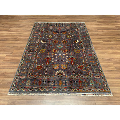 Original Hand Knotted Traditional Pattern Gray Wool and Cotton Rug