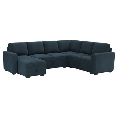 Abramson Blue Corduroy U Shaped Sectional Sofa With Storage