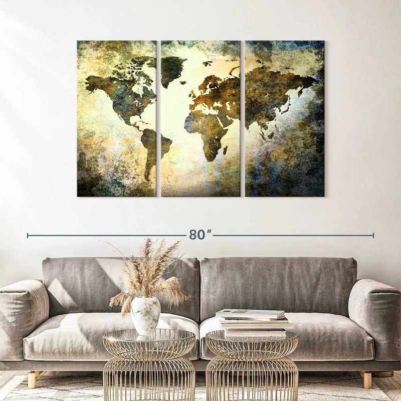 «Earthy Texture World Map», reproduction sur toile, H 36 po x l 57 po x 1,25 po