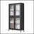 Classic Metal Storage Cabinet With 4 Glass Doors And 4 Adjustable Shelves, Waffle Grid Tempered Glass For Display And Organization