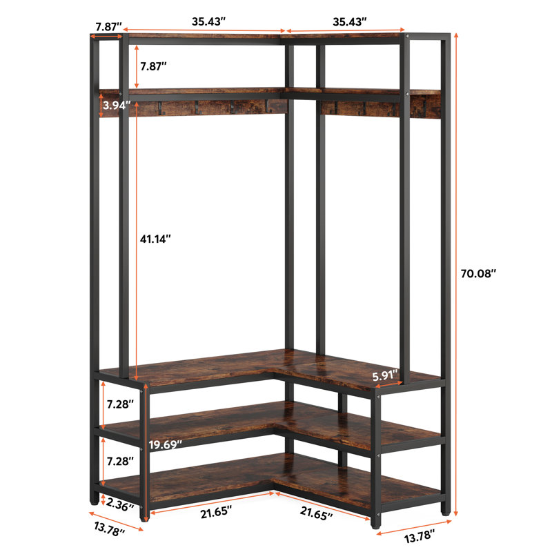 50'' Wide Iron Hall Tree with Bench and Shoe Storage