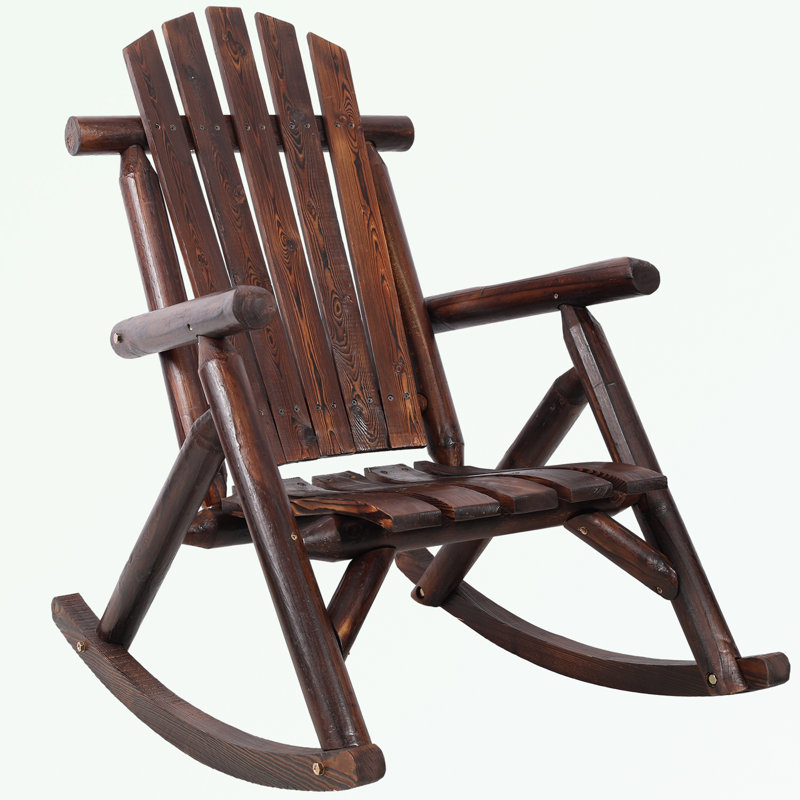 Chaise berçante de patio en bois avec grand dossier, Brun