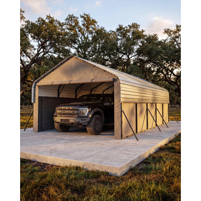 Abri de voiture surdimensionné en métal 12 x 25 x 9 pi | Portes d'extrémité et parois latérales amovibles de 220 g pour berline, bateau et tracteur