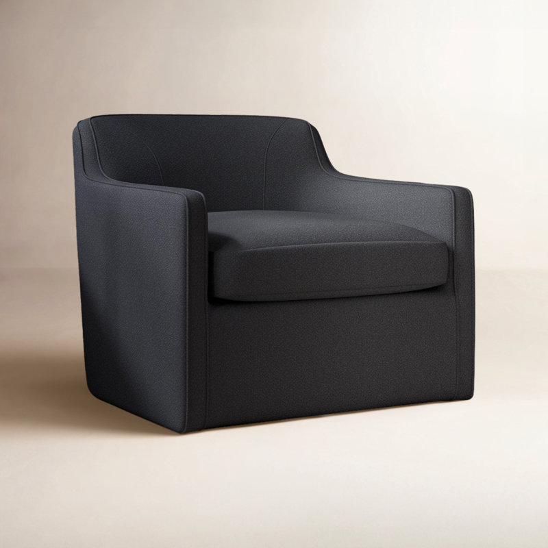 Marietta Upholstered Swivel Armchair, Davis Ink Performance Bouclé
