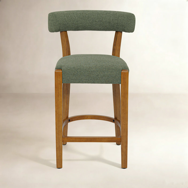 Tabouret de bar 26 po à hauteur de comptoir avec structure en bois massif, Lin vert / cadre brun, 3