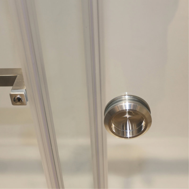 Porte de douche coulissante double 55 à 59 po x H 72 po, verre trempé transparent de 5/16 po et 8 mm d'épaisseur, acier inoxydable nickel brossé 304, poignée longue, barre à serviettes à revêtement sur roulettes, structure stable