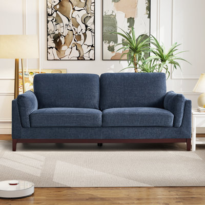 79.1'' Wide Classic Chenille Upholstered Sofa, 3-Seater Couch with Solid Wood Leg