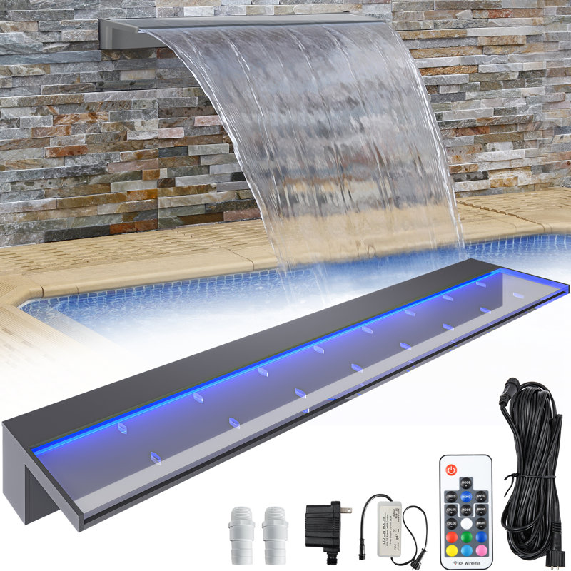 Acrylic Weather Resistant Pool Fountain with Light, 36" H x 3" W x 4.7" D