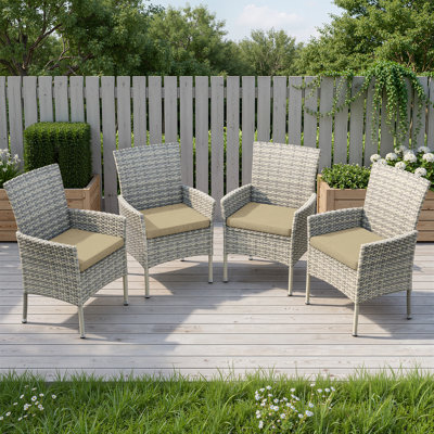 Patio HDPE Wicker Dining Armchair with Cushion, All-Weather Metal Frame