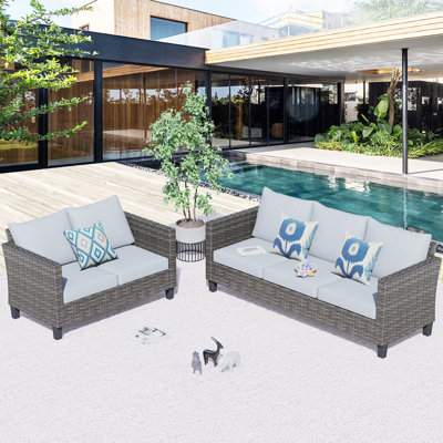 Premium All-Weather Wicker 5 - Person Patio Conversation Set with Cushions