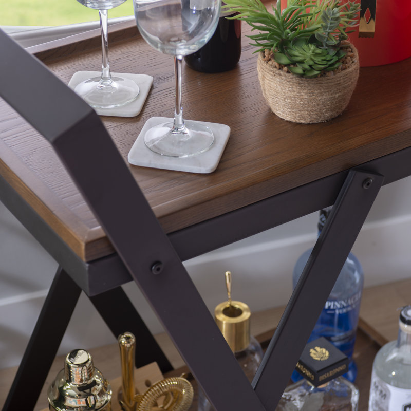 Rustic Multi-Tray Bar Cart, Brown