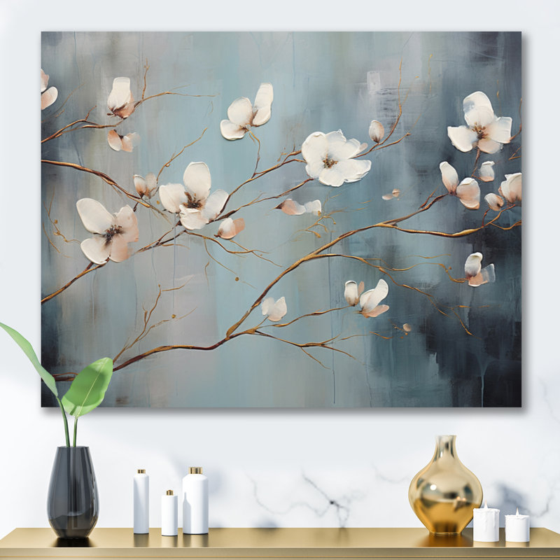 " Grey Blossoming Silhouettes ", 24" H x 32" W x 1" D, Wrapped Canvas