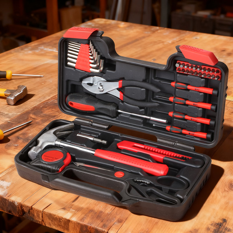 Ensemble de 39 outils ménagers, ensemble de réparation de maison essentiel avec étui de rangement pour dortoir de garage