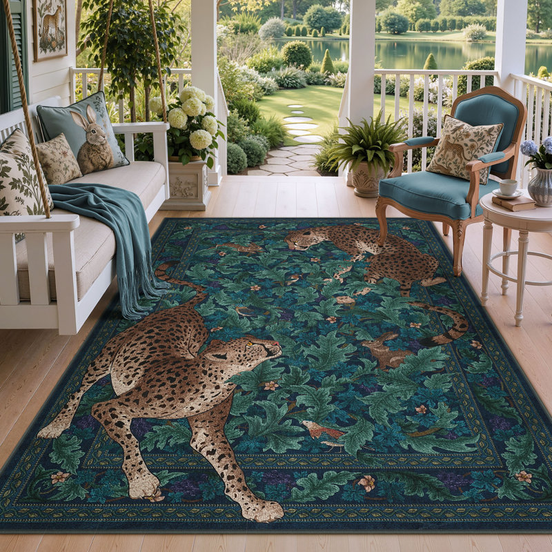 Tapis Morris Jungle à motif léopard | Résistant aux taches dans les trois sens | Dos antidérapant avec 4 bandes adhésives | Lavable à la machine