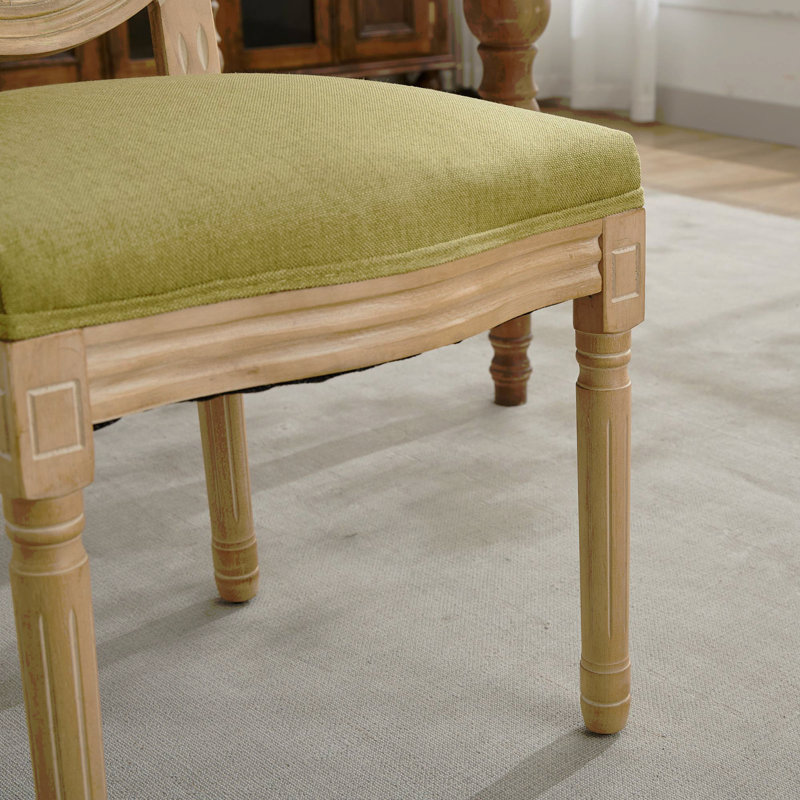 Meuble, ensemble de 2 chaises de salle à manger à dossier en rotin avec cadre en bois massif de style français, Vert olive