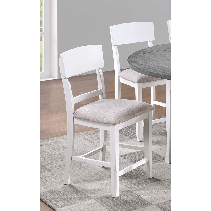 Ensemble de 2 chaises hautes de salle à manger en bois d'hévéa blanc, style contemporain, avec assise rembourrée en tissu, dossier moderne et support ergonomique, pour chambre.