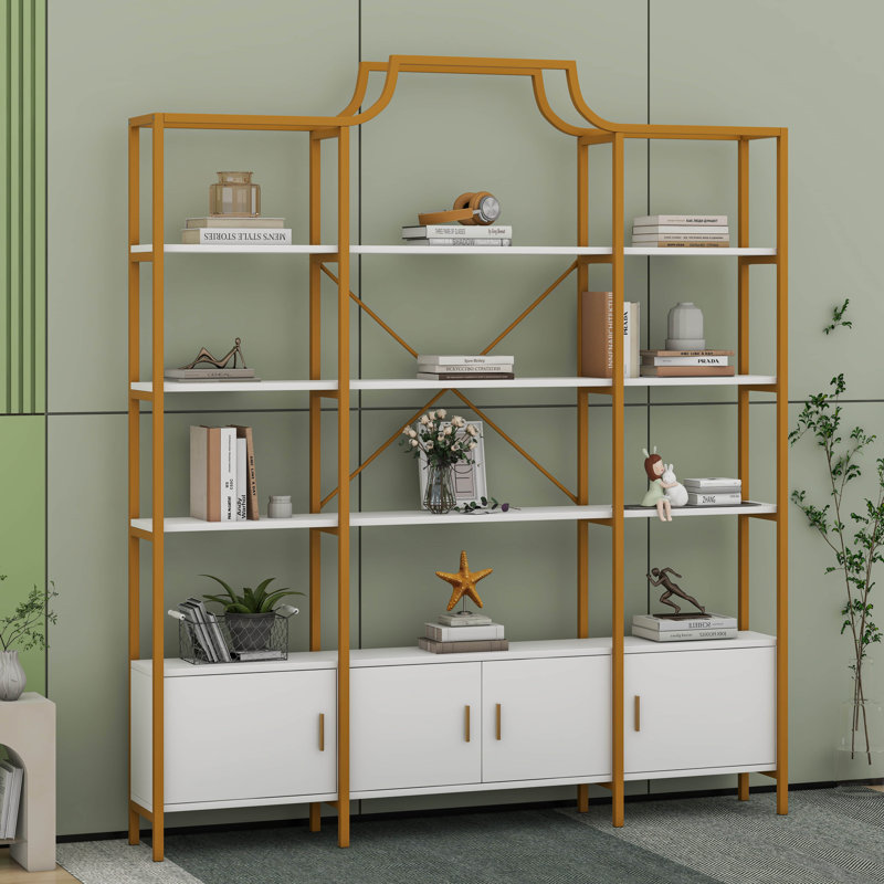 78 Inch 4 Tiers Home Office Bookcase Bookshelf, Storage Cabinet Display Shelf, X Bar