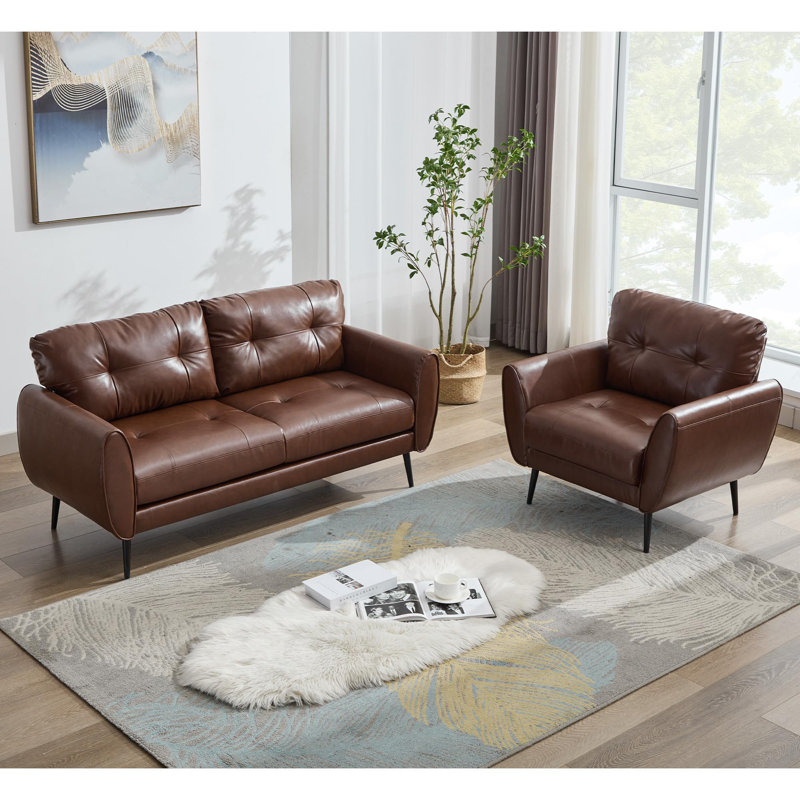 2 - Piece Faux Leather Living Room Set, Brown