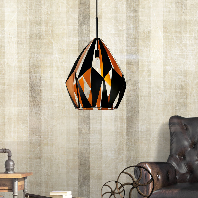 Mini-luminaire suspendu 1 lumière noir / finition cuivre pour les cuisines, les salles à manger, les coins lecture, les couloirs et les entrées