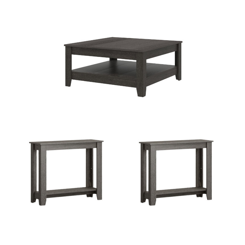 Weddel Basilico Transitional 3-Piece Living Room Table Set, 3 Pieces: Coffee Table, 2 Console Tables, Dark Gray Oak