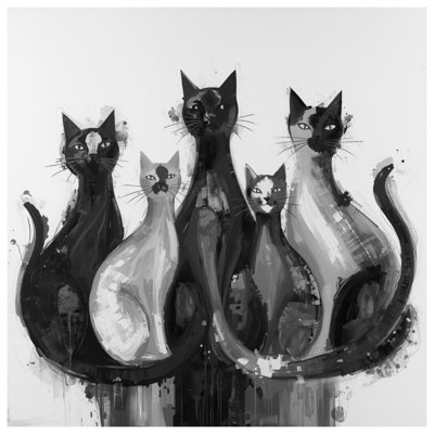 Monochrome Cat Illustration Wall Tapestry - Cats Wall Decor