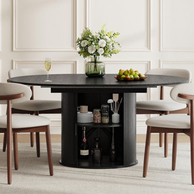 Modern Extendable Dining Table for 4-6 People with Hidden Storage, Foldable Oval Tabletop & Wood Grain Finish