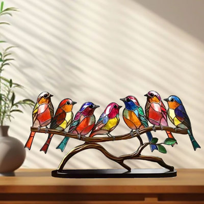 Colourful Birds Statue Ornament Tabletop Birds Decoration Acrylic Birds Decorative Metal Birds