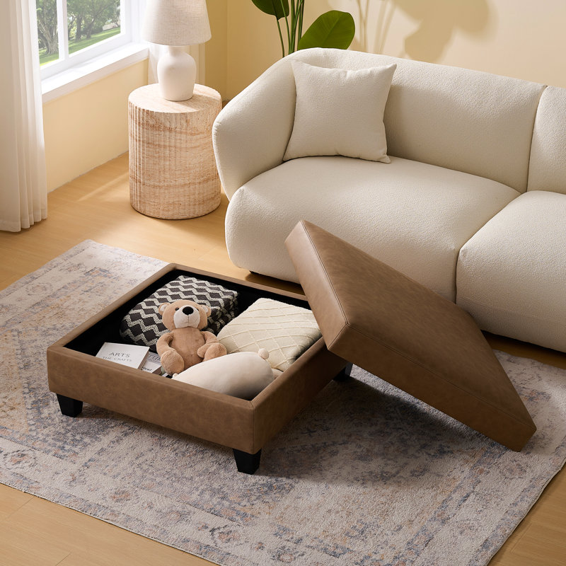 Lift Top Four Leg Coffee Table with Storage, Saddle Brown