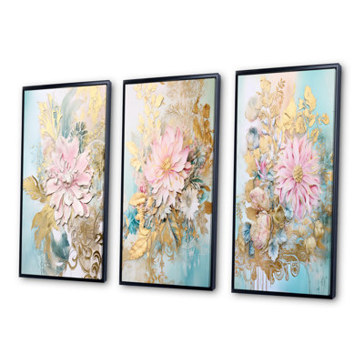 «Gilden Pink Lily Vintage Illustration I», 3 pièces sur toile