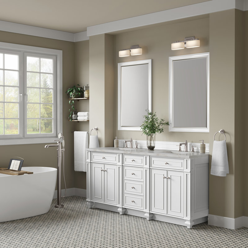 Meuble-lavabo double l 72 po Bristol, Blanc brillant, Argent victorien, 8 po