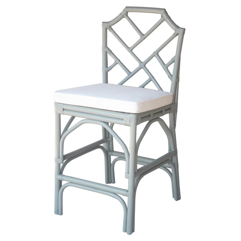 Jaime Rattan Counter Stool with Footrest, Gray
