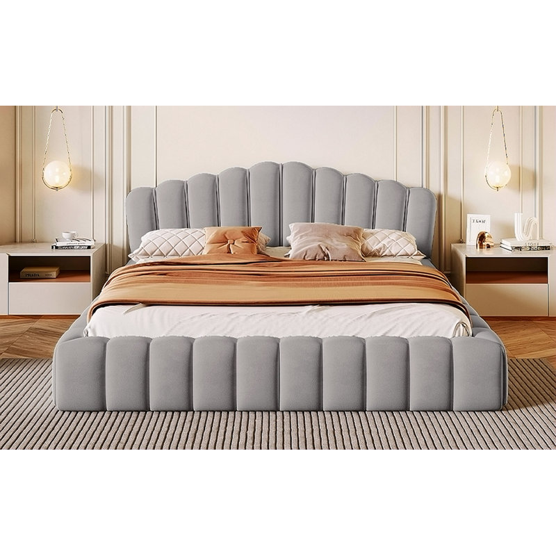 Tête de lit tapissier en velours pour lit double avec cadre de lit pour grand lit, sans sommier tapissier, bleu clair, Bleu