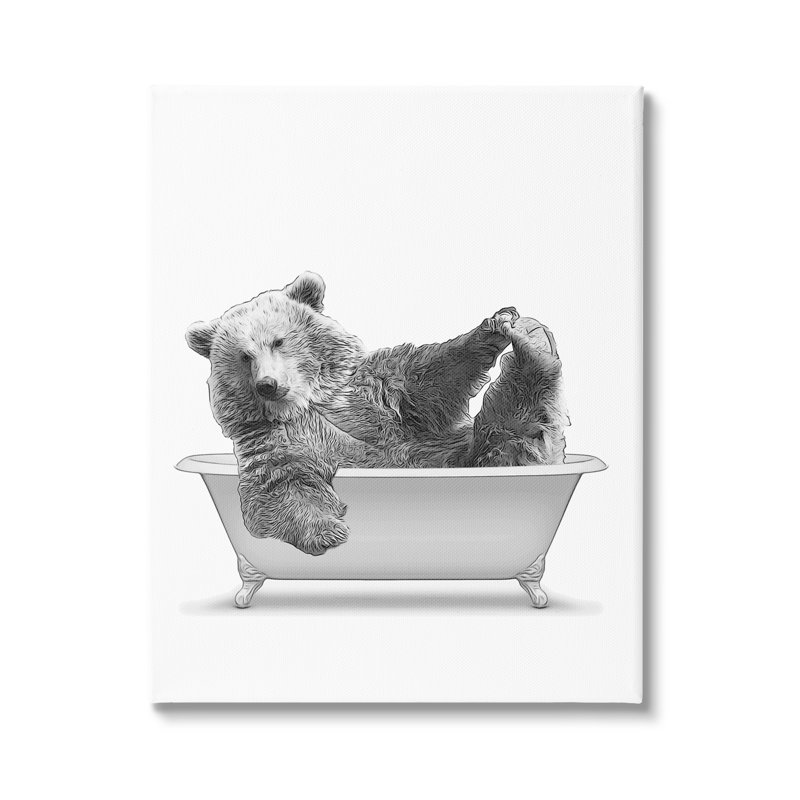 Ours jouant dans la baignoire, art mural sur toile par Annalisa Latella, H 48 po x l 36 po x P 1,5 po
