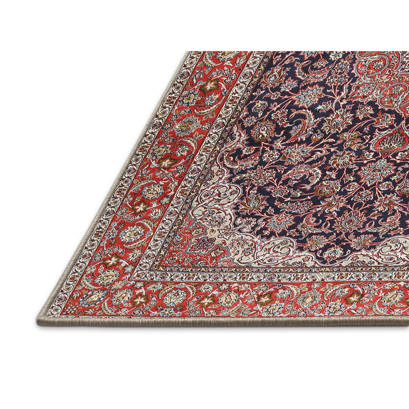 Tapis rouge/beige/noir traditionnel, Rectangle 2 pi x 4 pi