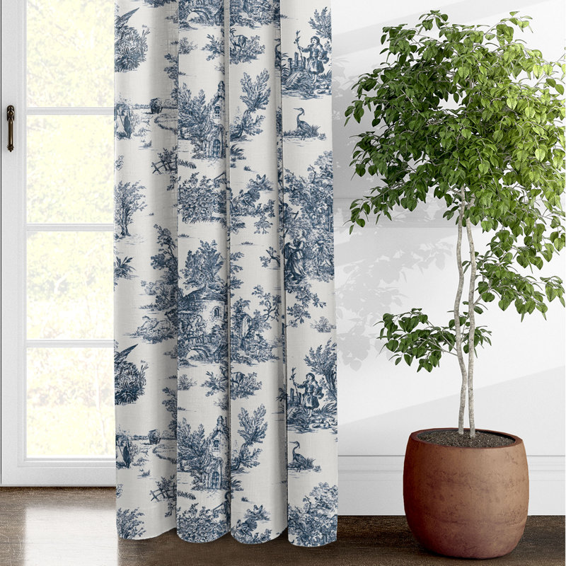 Indigo Cotton Window Curtains with White Lining, 20" W x 84" L